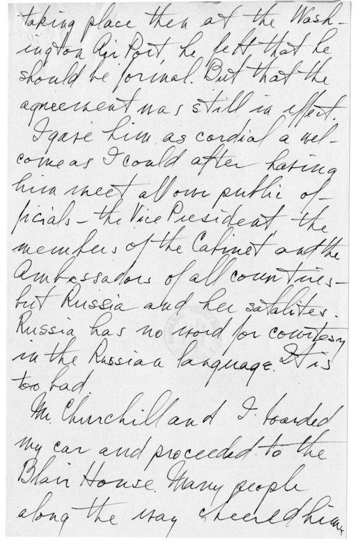 Longhand Note President Harry S. Truman