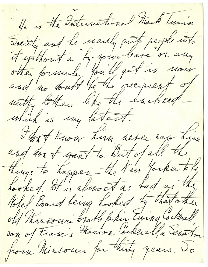 Unsent Letter from President Harry S. Truman to the New Yorker Magazine