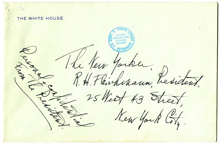 Unsent Letter from President Harry S. Truman to the New Yorker Magazine