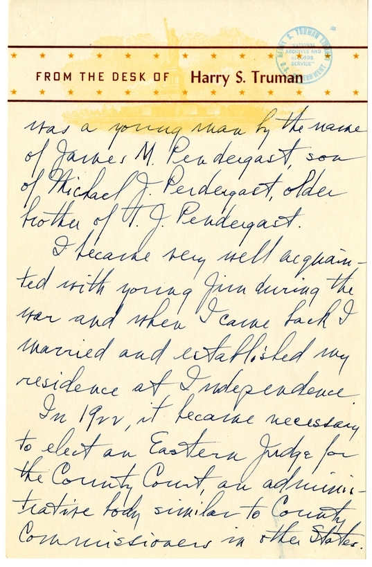 Longhand Note of President Harry S. Truman