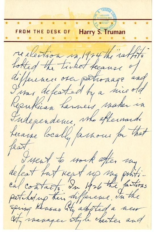 Longhand Note of President Harry S. Truman