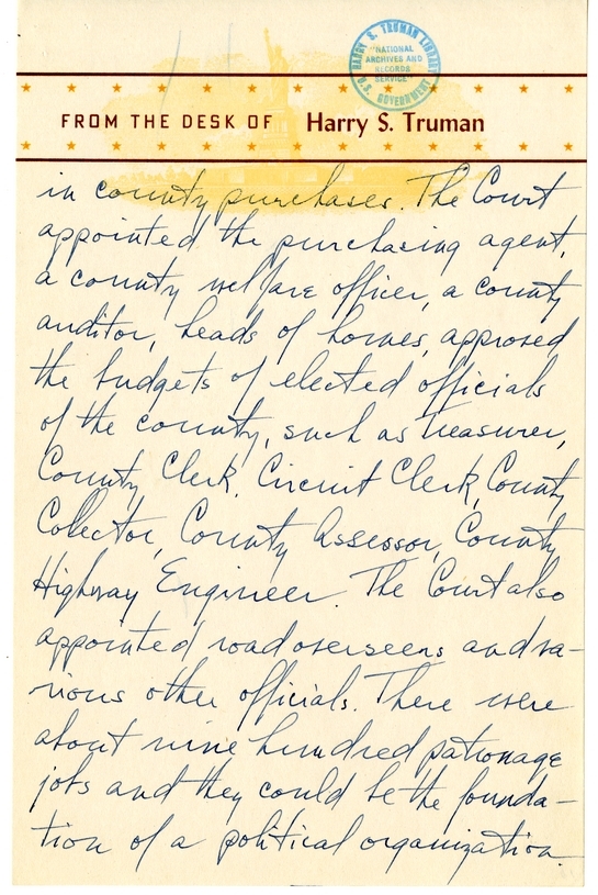 Longhand Note of President Harry S. Truman