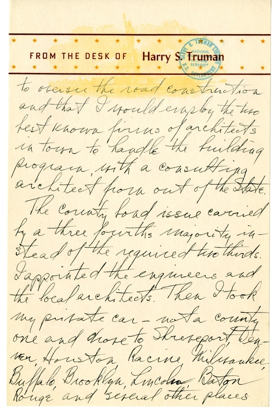 Longhand Note of President Harry S. Truman