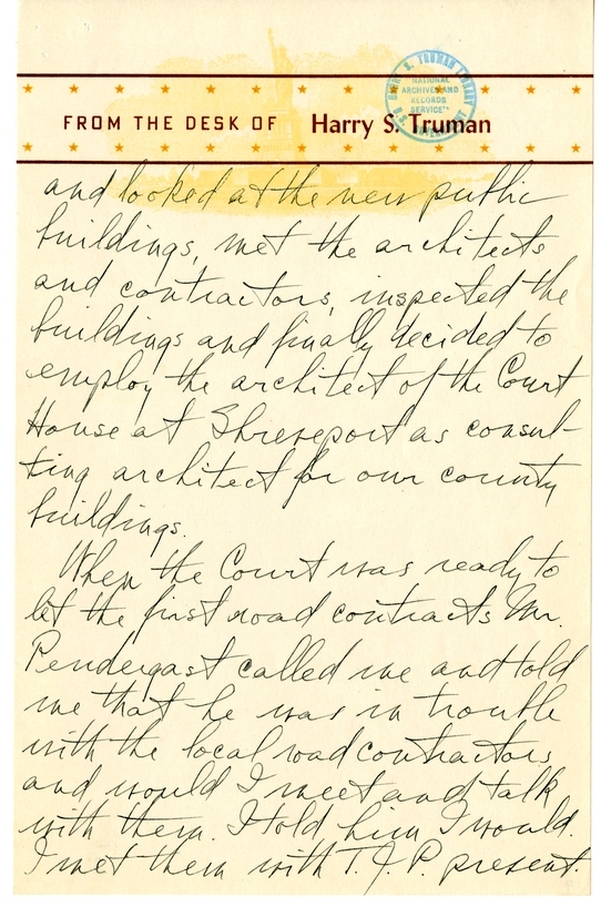 Longhand Note of President Harry S. Truman