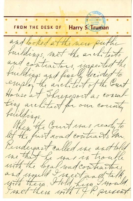 Longhand Note of President Harry S. Truman