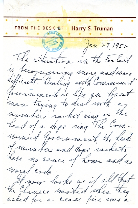 Longhand Note of President Harry S. Truman