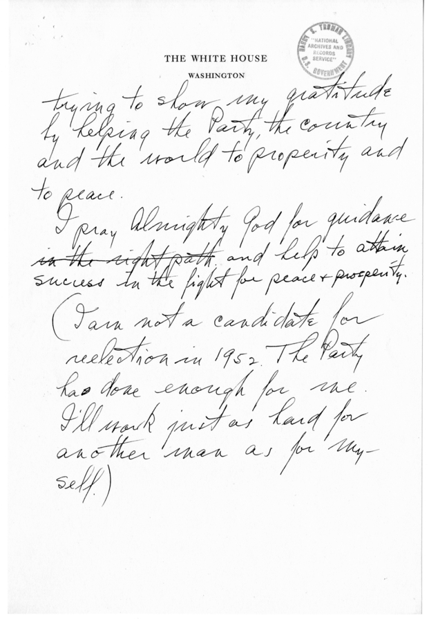 Longhand Note of President Harry S. Truman