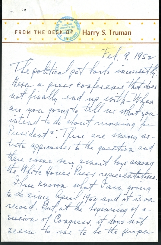 Longhand Note of President Harry S. Truman