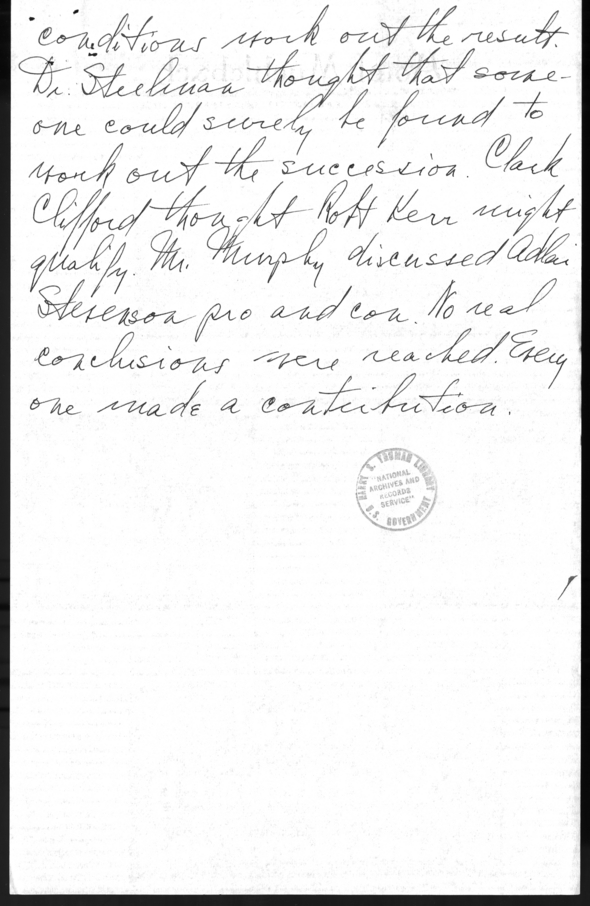 Longhand Note of President Harry S. Truman