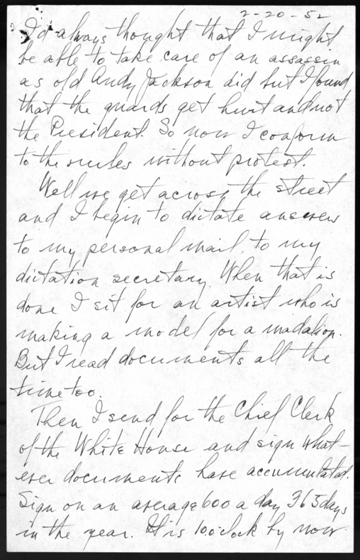 Longhand Note of President Harry S. Truman