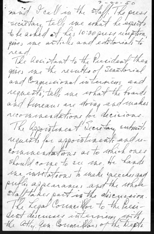 Longhand Note of President Harry S. Truman