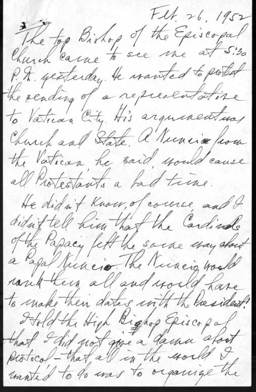 Longhand Note of President Harry S. Truman