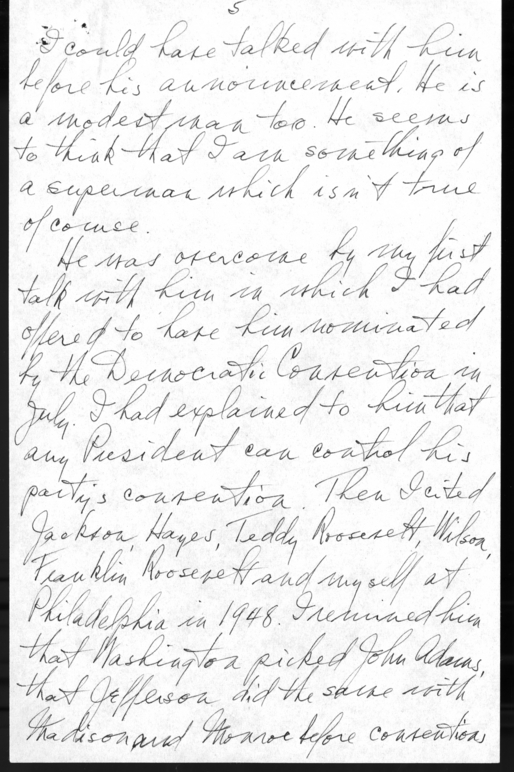 Longhand Note of President Harry S. Truman