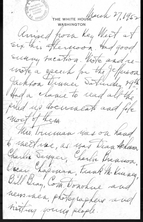 Longhand Note of President Harry S. Truman