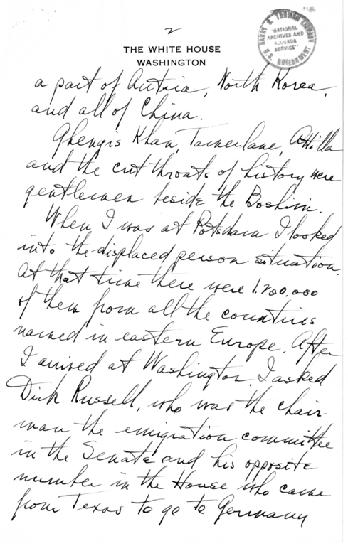 Longhand Note of President Harry S. Truman