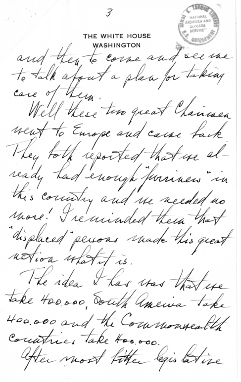 Longhand Note of President Harry S. Truman