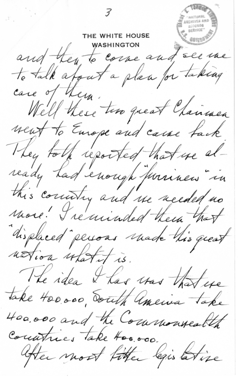 Longhand Note of President Harry S. Truman