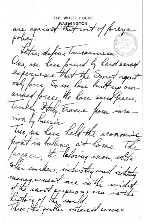 Longhand Note of President Harry S. Truman