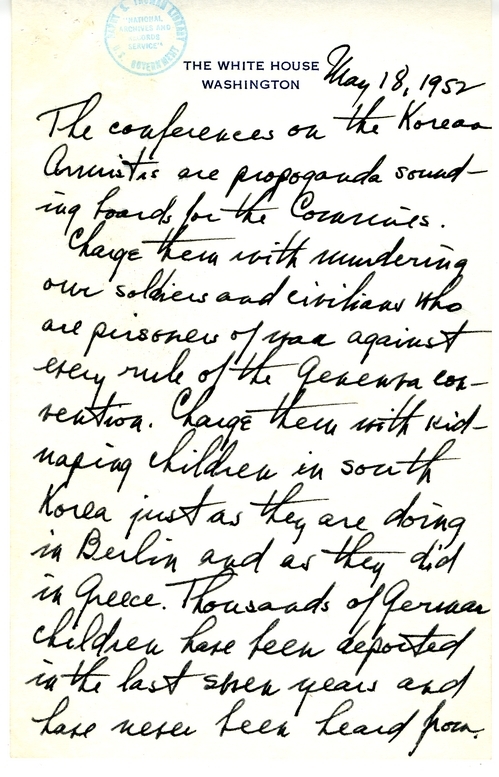 Longhand Note of President Harry S. Truman with Attached Memorandum from Admiral Robert Dennison to President Truman