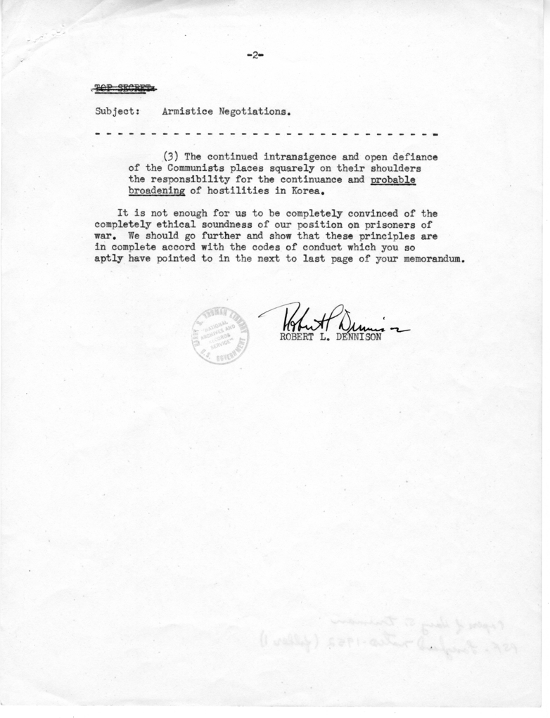 Longhand Note of President Harry S. Truman with Attached Memorandum from Admiral Robert Dennison to President Truman