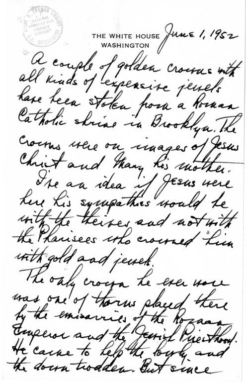 Longhand Note of President Harry S. Truman