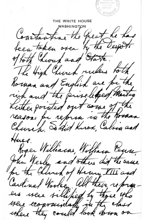 Longhand Note of President Harry S. Truman