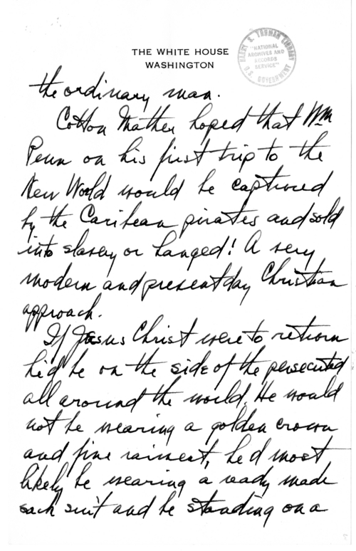 Longhand Note of President Harry S. Truman