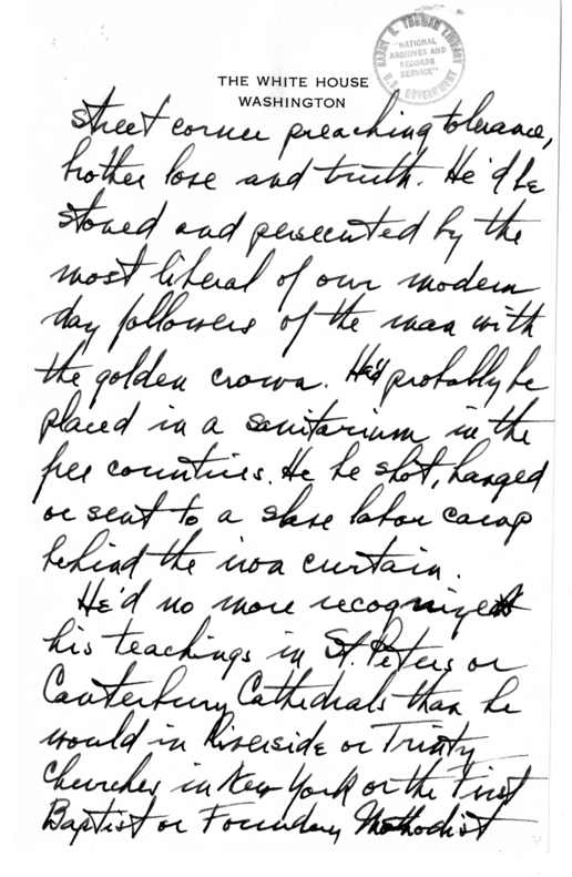 Longhand Note of President Harry S. Truman