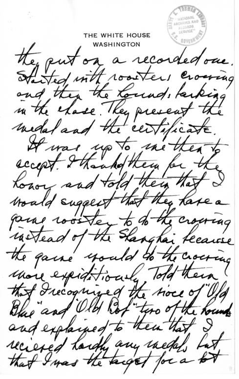 Longhand Note of President Harry S. Truman