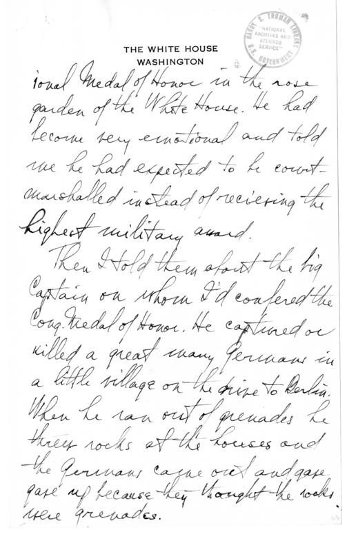 Longhand Note of President Harry S. Truman