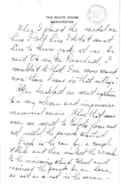 Longhand Note of President Harry S. Truman