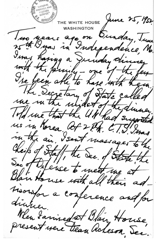 Longhand Note of President Harry S. Truman