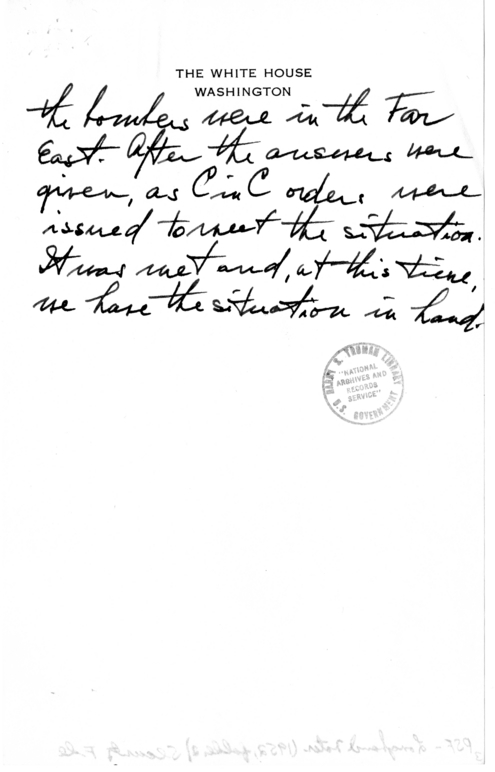 Longhand Note of President Harry S. Truman