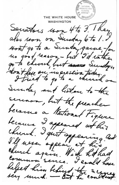 Longhand Note of President Harry S. Truman