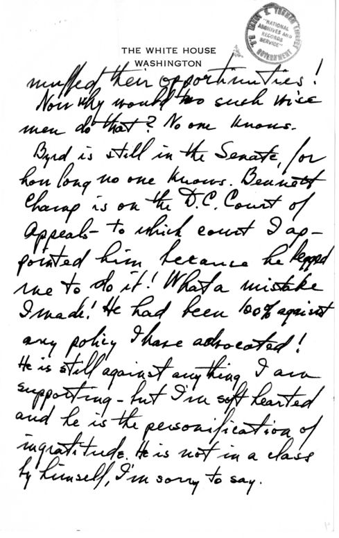 Longhand Note of President Harry S. Truman