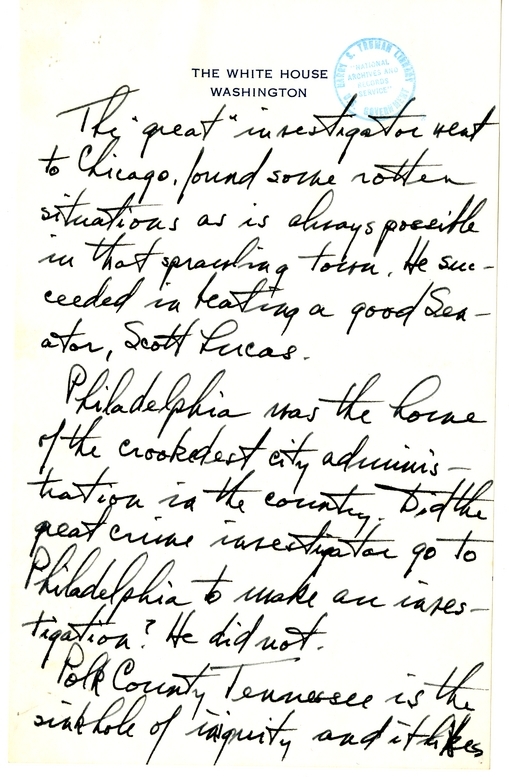 Longhand Note of President Harry S. Truman