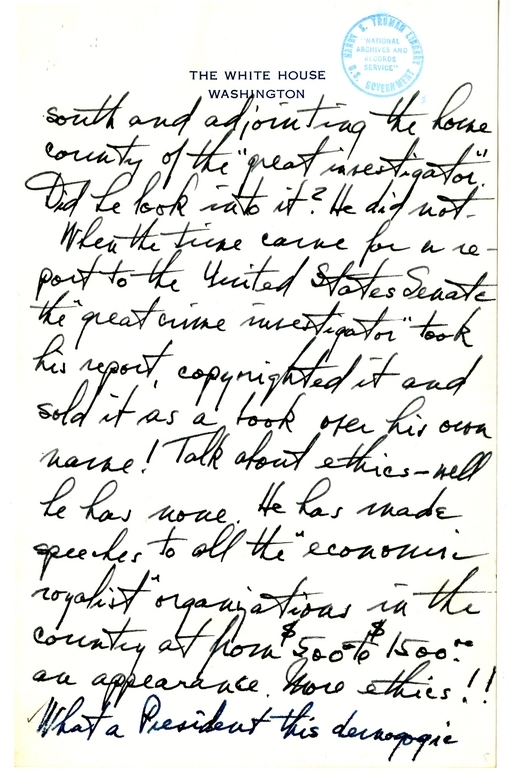 Longhand Note of President Harry S. Truman