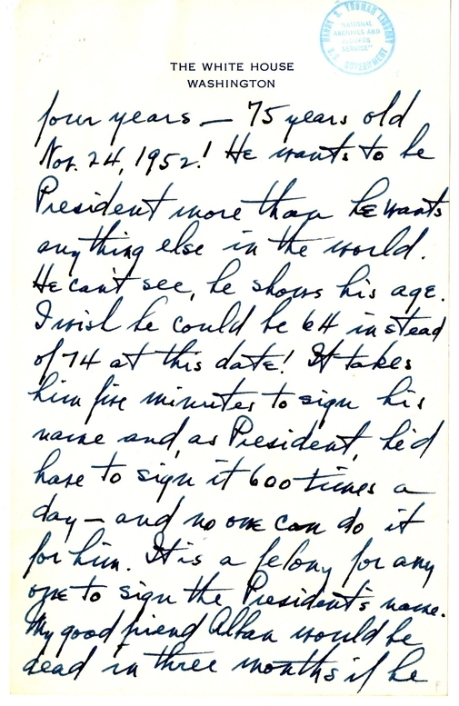 Longhand Note of President Harry S. Truman