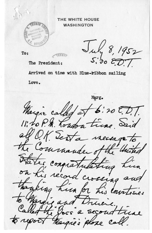 Longhand Note of President Harry S. Truman