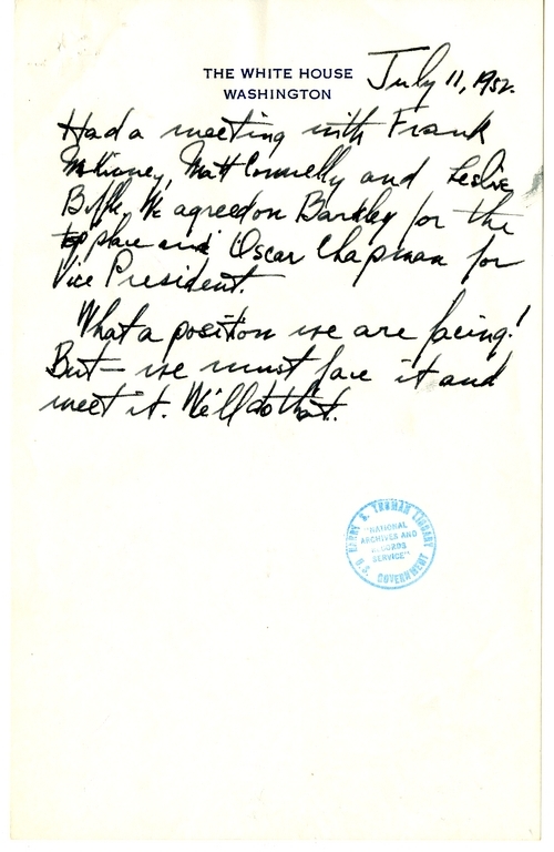 Longhand Note of President Harry S. Truman