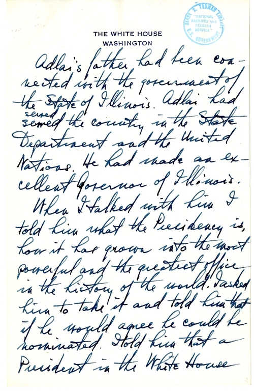 Longhand Note of President Harry S. Truman