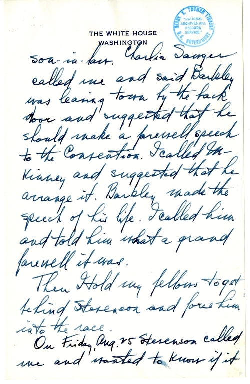 Longhand Note of President Harry S. Truman