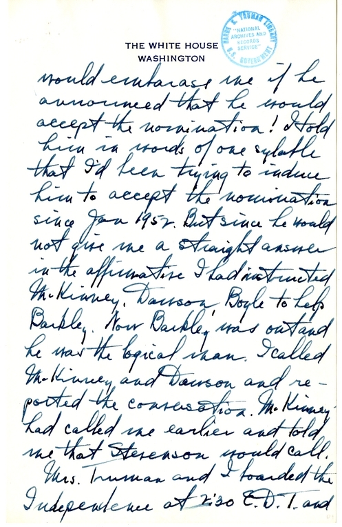 Longhand Note of President Harry S. Truman