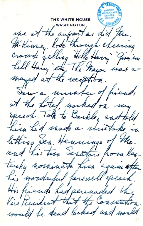 Longhand Note of President Harry S. Truman