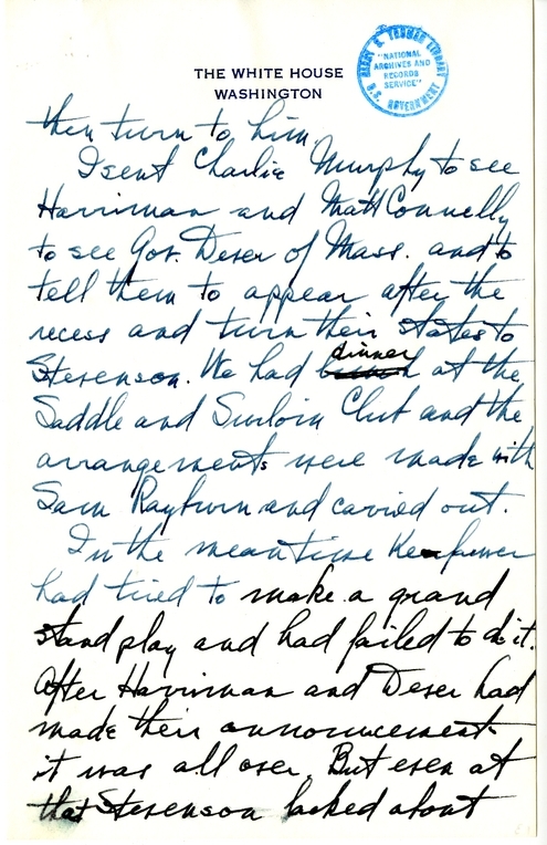 Longhand Note of President Harry S. Truman