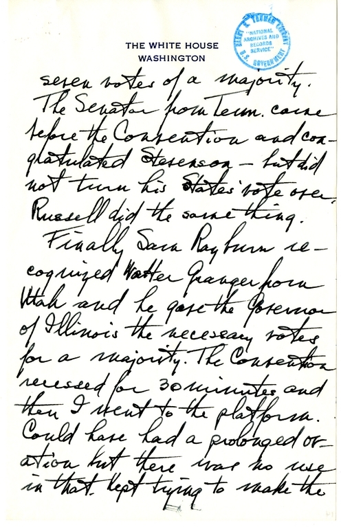 Longhand Note of President Harry S. Truman