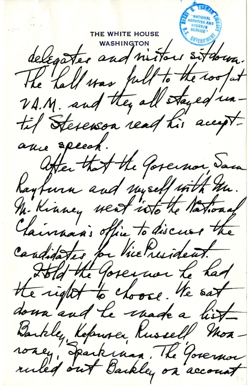 Longhand Note of President Harry S. Truman