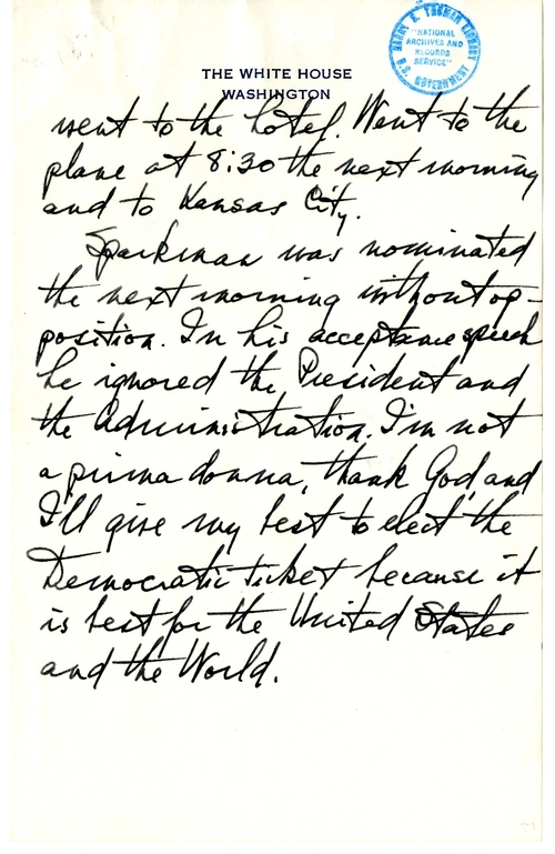 Longhand Note of President Harry S. Truman