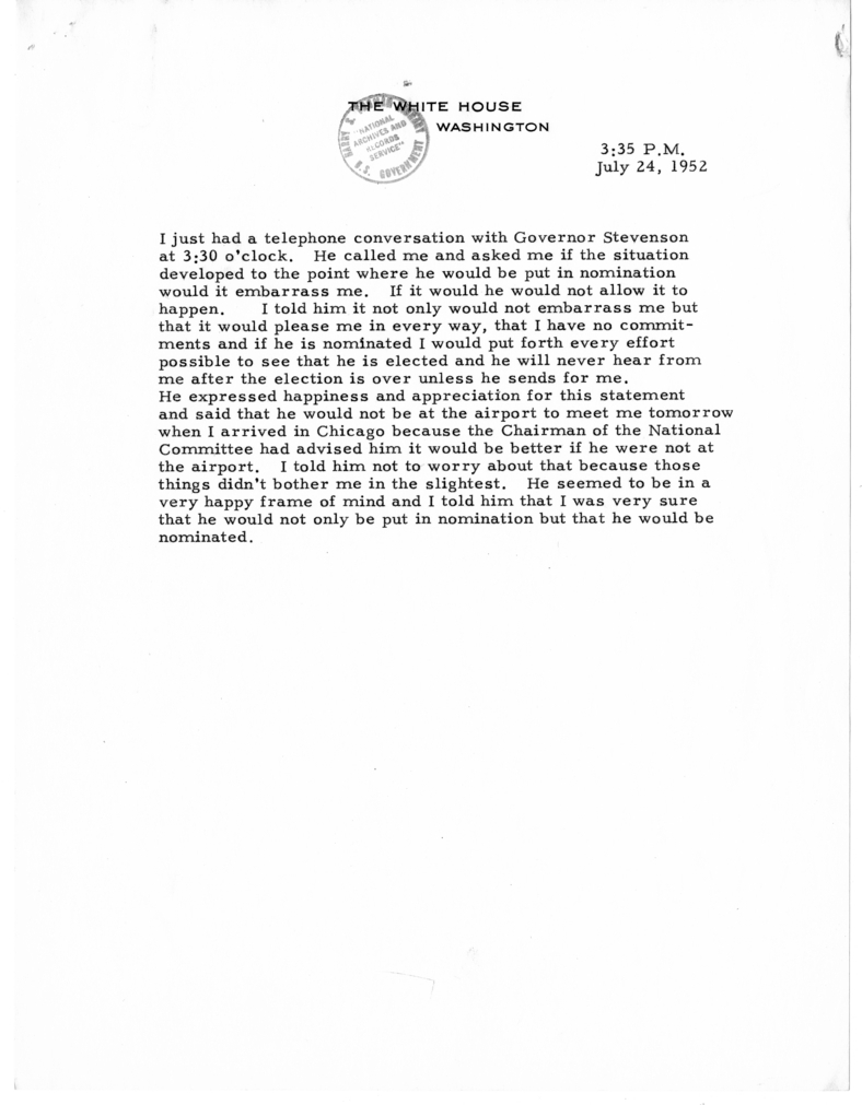 Typed Note of President Harry S. Truman