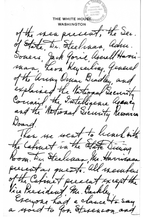 Longhand Note of President Harry S. Truman